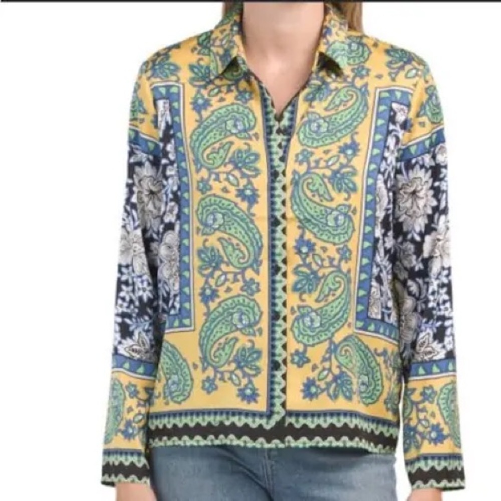 Vibrant Paisley and Floral Button Down Shirt